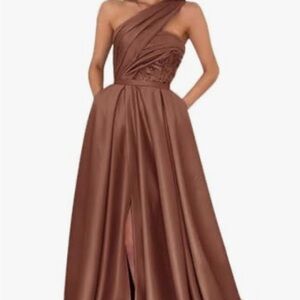 Source Unknown Chocolate One-Shoulder Gown